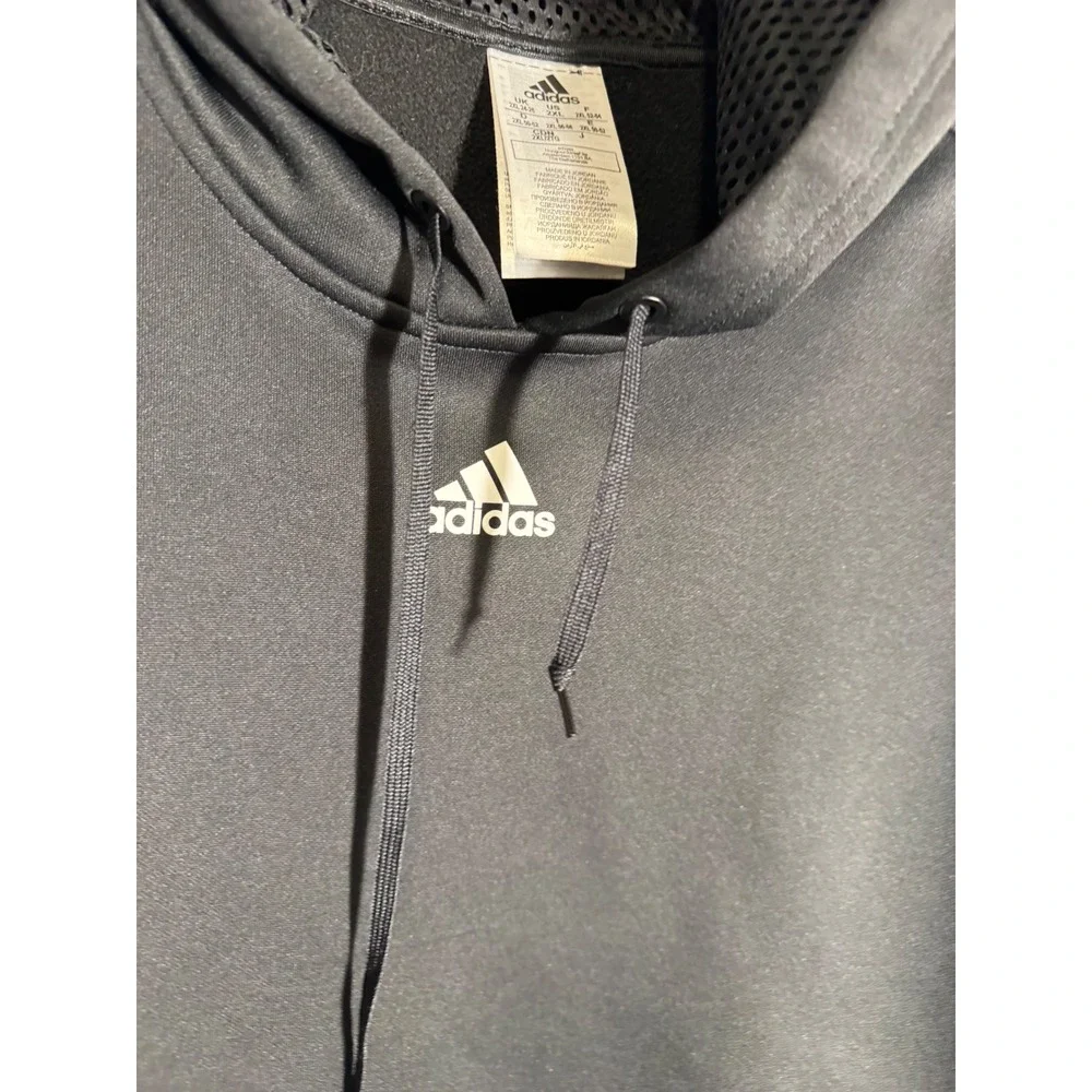 Adidas‎ Mens 3-Stripe Pullover Hoodie Black White Logo Sweatshirt 2XL